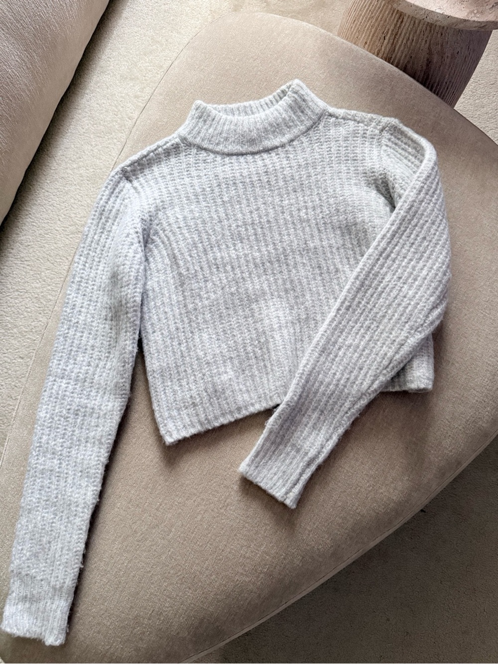 Grey Cropped Knit Turtleneck